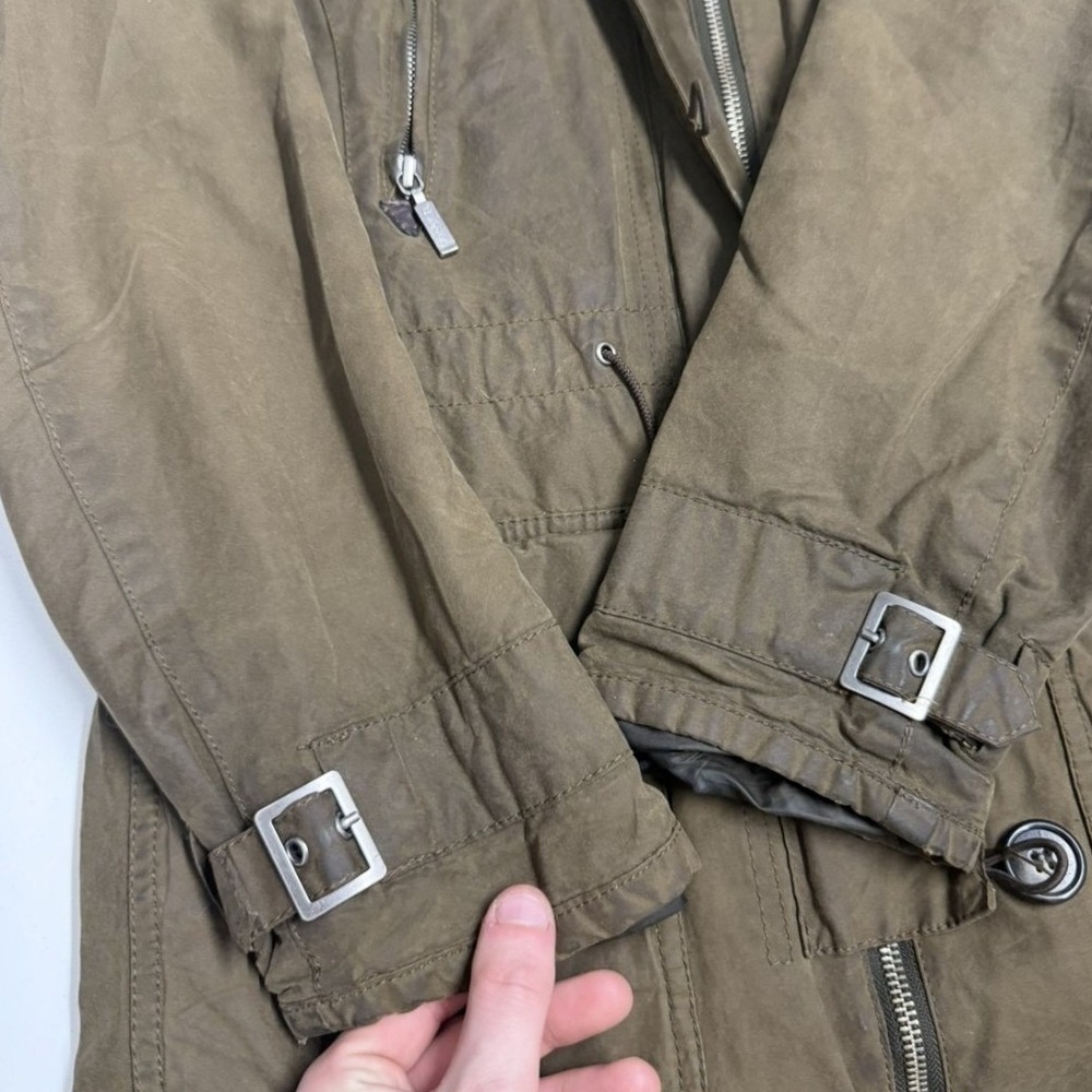 Barbour Womens waxed Utility Field Jacket Olive Green Fleece Lined Size US 8 - Picture 2 of 5